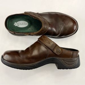Dublin Riding Clogs Brown Leather Sz 7 Strap Equestrian Mules Slip On Comfort